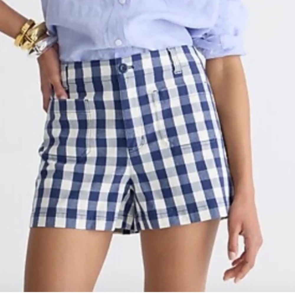 J Crew Patch Pocket Chino Short in Navy Gingham Sz 12